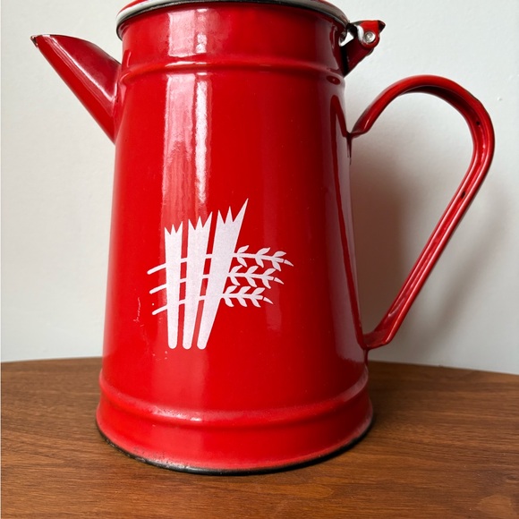 Classic Red Enamel Coffee Pot with Handle - Picture 10 of 11